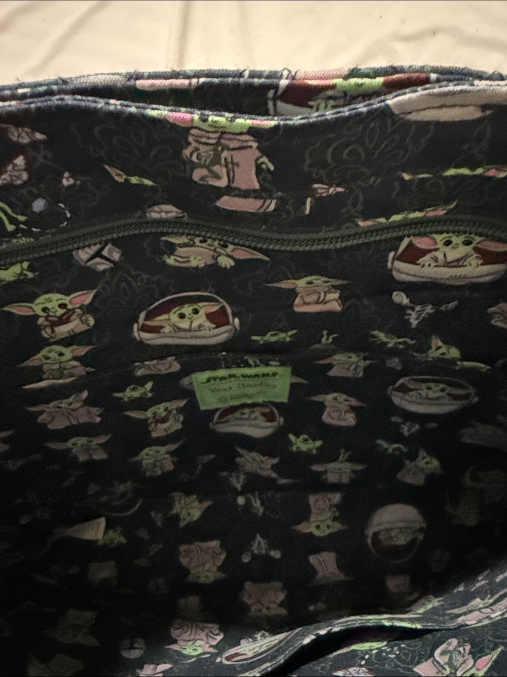 Vera Bradley Quilted Tote with Baby Yoda Print - Black with Green & Pink - Picture 3 of 3